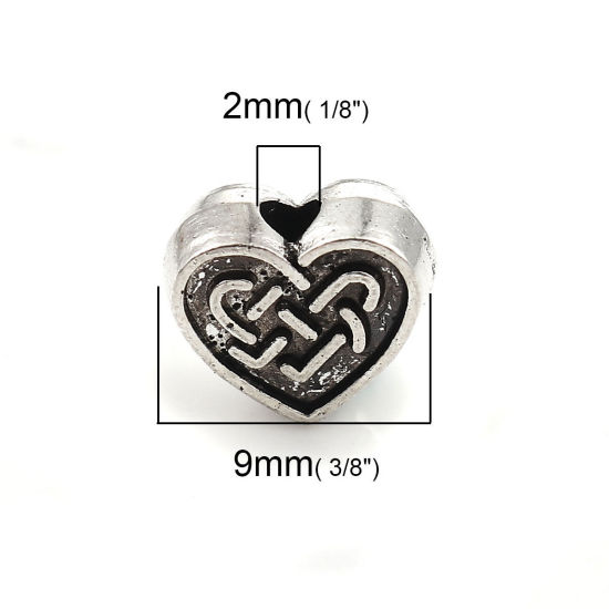 Picture of Zinc Based Alloy Spacer Beads Heart Antique Silver Color Carved 9mm x 8mm, Hole: Approx 2mm, 50 PCs
