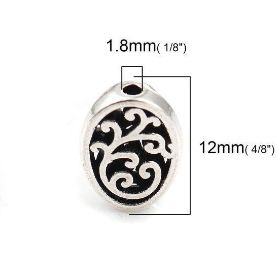 Picture of Zinc Based Alloy Spacer Beads Oval Antique Silver Color Carved 12mm x 10mm, Hole: Approx 1.8mm, 50 PCs