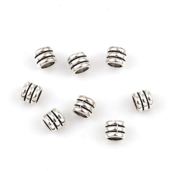 Picture of Zinc Based Alloy Spacer Beads Cylinder Antique Silver Color Stripe 6mm x 5mm, Hole: Approx 4.6mm, 100 PCs