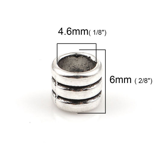 Picture of Zinc Based Alloy Spacer Beads Cylinder Antique Silver Color Stripe 6mm x 5mm, Hole: Approx 4.6mm, 100 PCs