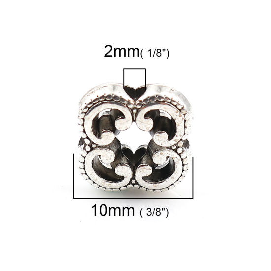 Изображение Цинковый Сплав Бусины Цветы Античное Серебро 10мм x 10мм, Отверстие:примерно 2мм, 50 ШТ
