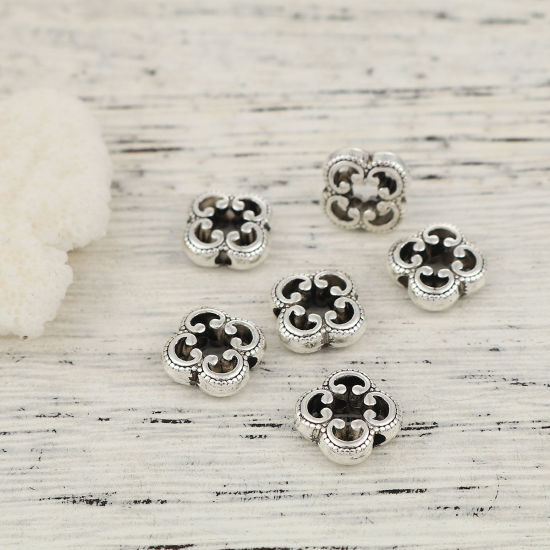 Picture of Zinc Based Alloy Spacer Beads Flower Antique Silver Color 10mm x 10mm, Hole: Approx 2mm, 50 PCs