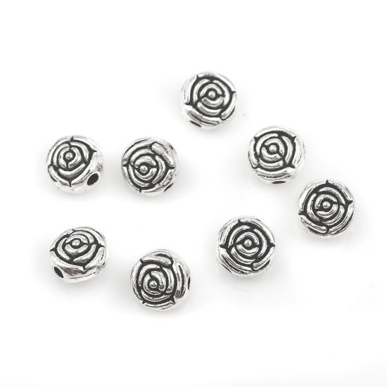 Picture of Zinc Based Alloy Spacer Beads Flower Antique Silver Color 7mm x 7mm, Hole: Approx 1.7mm, 100 PCs