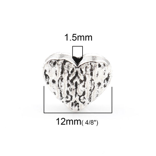 Изображение Цинковый Сплав Бусины Сердце Античное Серебро 12мм x 11мм, Отверстие:примерно 1.5мм, 50 ШТ
