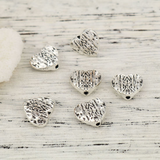 Picture of Zinc Based Alloy Spacer Beads Heart Antique Silver Color 12mm x 11mm, Hole: Approx 1.5mm, 50 PCs