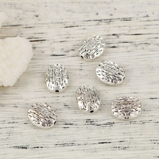 Picture of Zinc Based Alloy Spacer Beads Oval Antique Silver Color 13mm x 11mm, Hole: Approx 1.6mm, 30 PCs