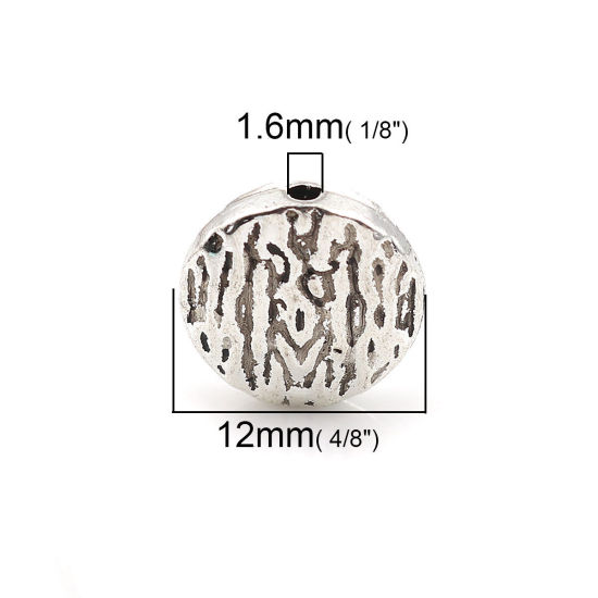 Изображение Цинковый Сплав Бусины Круглые Античное Серебро 12мм Диаметр, Отверстие:примерно 1.6мм, 30 ШТ