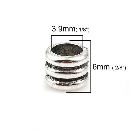 Picture of Zinc Based Alloy Spacer Beads Cylinder Antique Silver Color Stripe 6mm x 5mm, Hole: Approx 3.9mm, 200 PCs