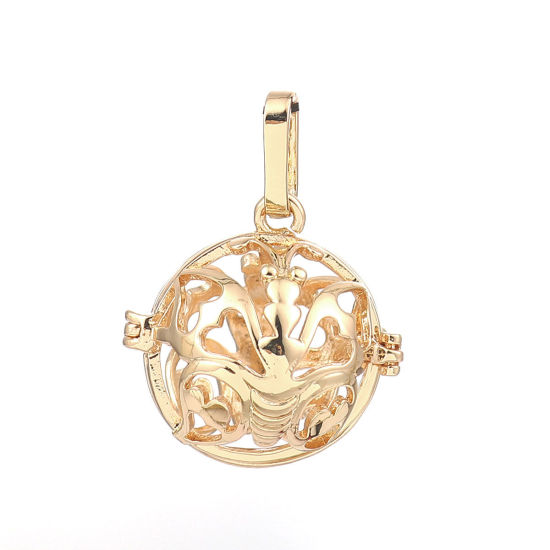 Picture of Copper Pendants Mexican Angel Caller Bola Harmony Ball Wish Box Locket Butterfly Gold Plated Can Open (Fits 16mm Beads) 33mm(1 2/8") x 25mm(1"), 2 PCs
