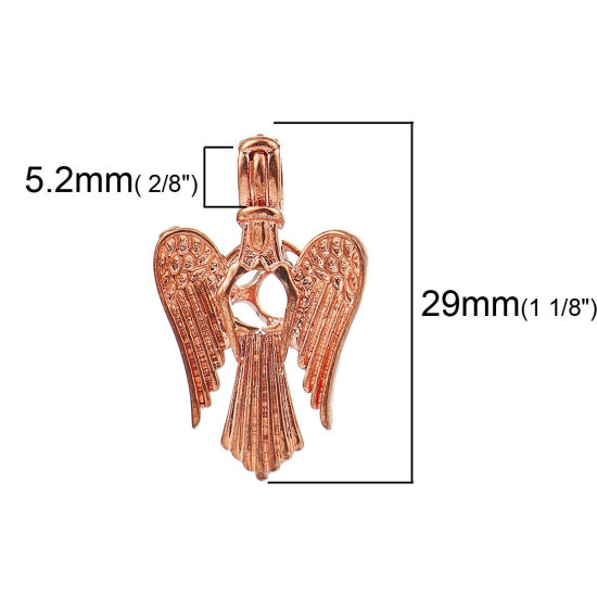 Изображение Медь Жемчужный Коробка Подвески Ангел Розово-золотой Можно Открыть (Подходит Размера Бисера: 6мм ) 29мм x 18мм, 2 ШТ