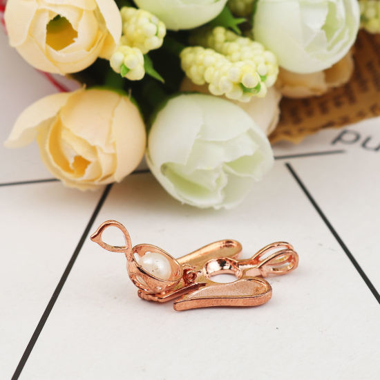 Bild von Kupfer Wunsch Perlenkäfig Schmuck Anhänger Engel Rosegold Zum Öffnen (Für Perlengröße: 6mm) 29mm x 18mm, 2 Stück