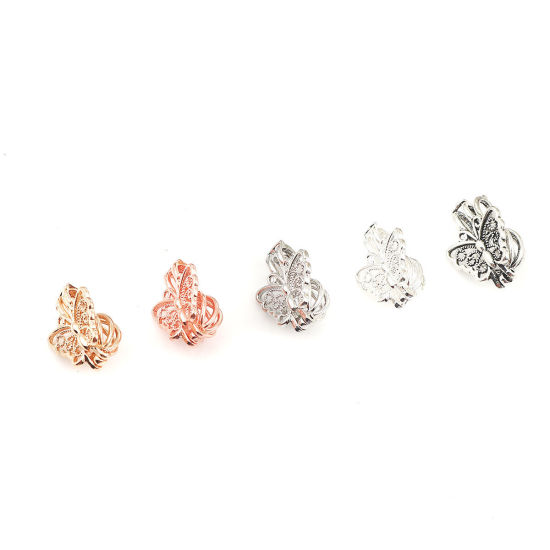 Image de Pendentifs Médaillon Porte Perle de Vœux en Cuivre Papillon Or Rose Pouvoir Ouvrir (Apparié à Perle: 6mm) 21mm x 15mm, 2 Pcs