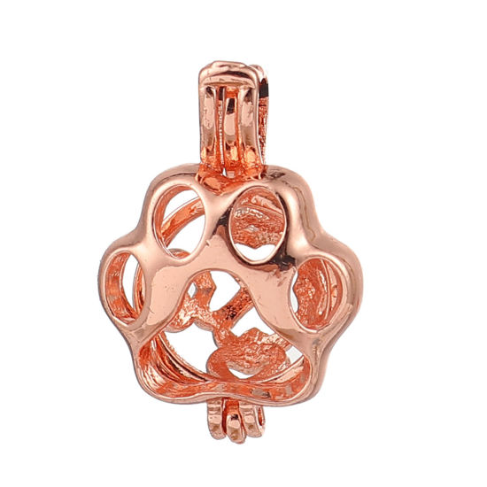 Bild von Messing Wunsch Perlenkäfig Schmuck Anhänger Hundetatze Rosegold Zum Öffnen (Für Perlengröße: 8mm) 21mm x 15mm, 2 Stück