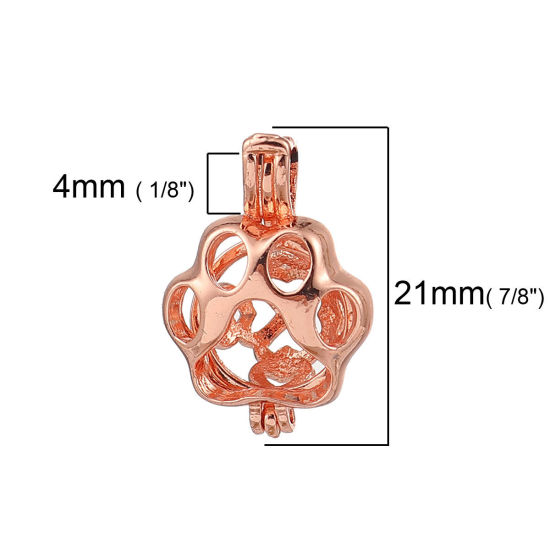 Image de Pendentifs Médaillon Porte Perle de Vœux en Laiton Patte de Chien Or Rose Pouvoir Ouvrir (Apparié à Perle: 8mm) 21mm x 15mm, 2 Pcs