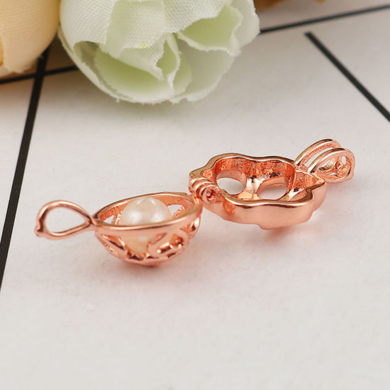 Bild von Messing Wunsch Perlenkäfig Schmuck Anhänger Hundetatze Rosegold Zum Öffnen (Für Perlengröße: 8mm) 21mm x 15mm, 2 Stück