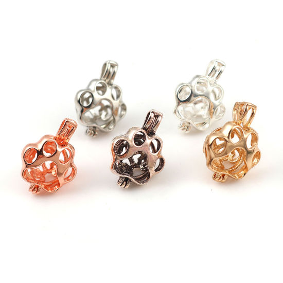 Bild von Messing Wunsch Perlenkäfig Schmuck Anhänger Hundetatze Rosegold Zum Öffnen (Für Perlengröße: 8mm) 21mm x 15mm, 2 Stück