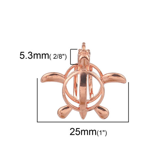 Picture of Copper Wish Pearl Locket Jewelry Pendants Sea Turtle Animal Rose Gold Can Open (Fit Bead Size: 8mm) 25mm(1") x 22mm( 7/8"), 2 PCs