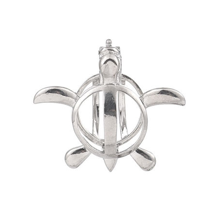 Picture of Brass Wish Pearl Locket Jewelry Pendants Sea Turtle Animal Silver Tone Can Open (Fit Bead Size: 8mm) 25mm(1") x 22mm( 7/8"), 2 PCs