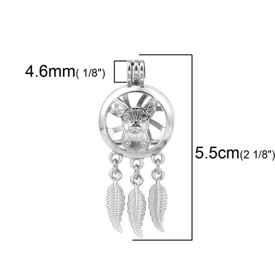 Immagine di Lega di Zinco Medaglione di Perla Puntale Gioielli Ciondoli Chihuahua Acchiappa sogni Tono Argento Possibile Aprire (la Dimensione delle Adatto Perla: 8mm) 55mm x 23mm, 2 Pz