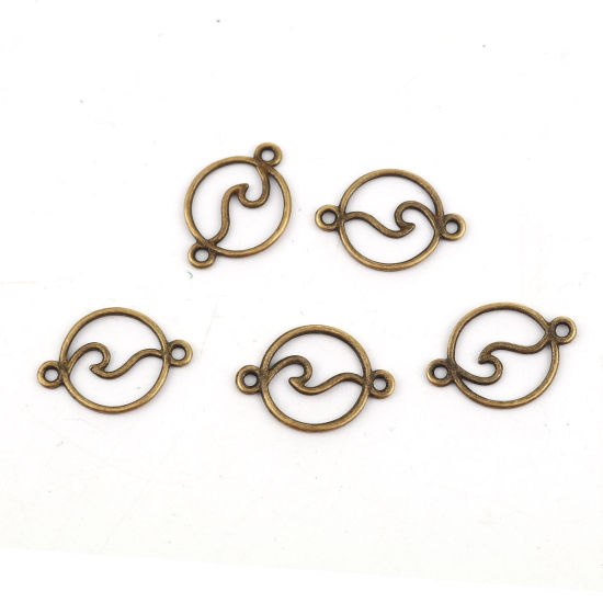 Image de Connecteurs en Alliage de Zinc Rond Bronze Antique Vague 29mm x 20mm - 28mm x 19mm, 20 Pcs