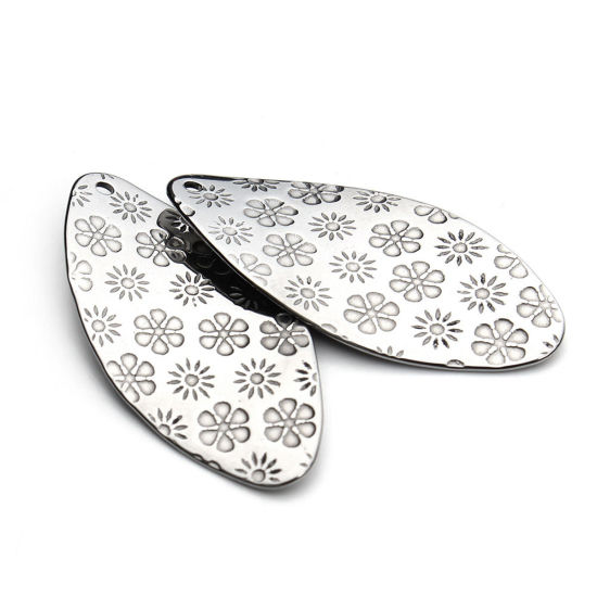 ステンレス鋼 ペンダント マーキス シルバートーン 花 3.7cm x 1.7cm、 1 パック(10 個) の画像