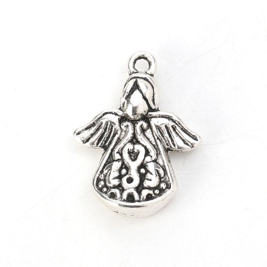 Picture of Zinc Based Alloy Charms Angel Antique Silver Color Heart 22mm( 7/8") x 17mm( 5/8"), 20 PCs