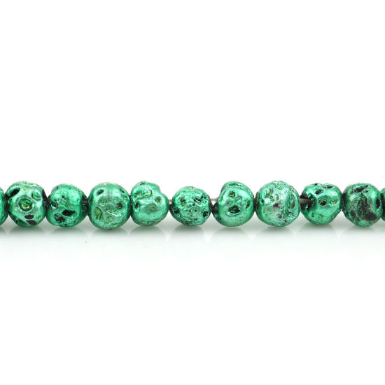 Picture of Lava Rock ( Electroplate ) Beads Round Green About 7mm( 2/8") Dia. - 6mm( 2/8") Dia., Hole: Approx 0.7mm, 38.5cm(15 1/8") long, 1 Strand (Approx 62 PCs/Strand)