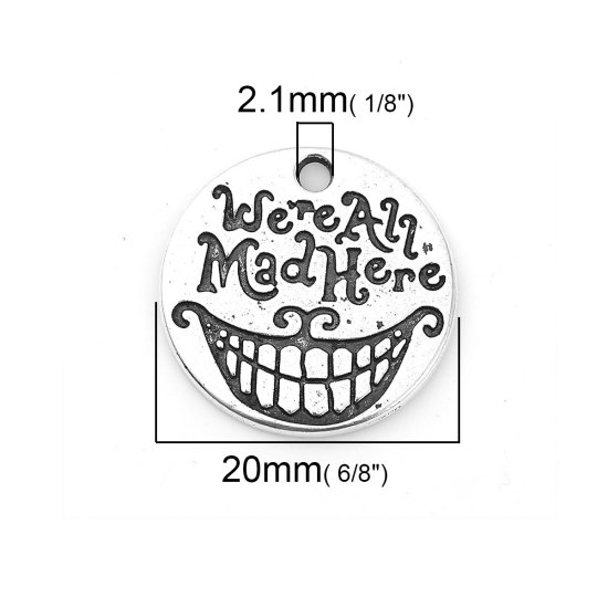 Image de Breloques en Alliage de Zinc Rond Gravé Caractère Argent Vieilli 20mm Dia, 30 Pcs