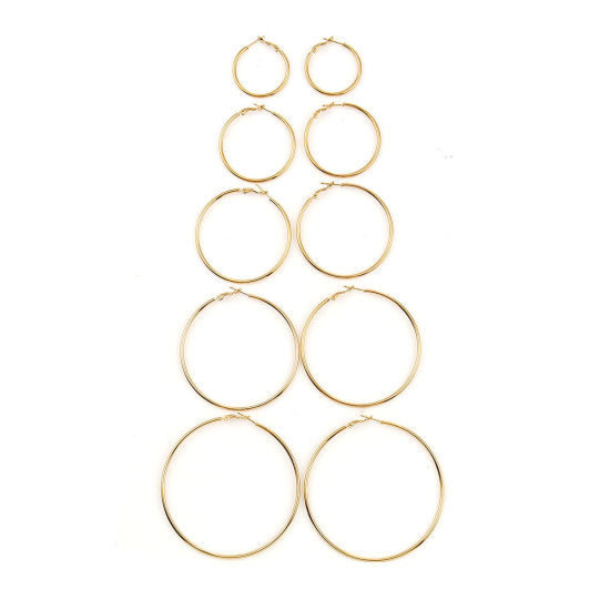 Picture of 316 Stainless Steel Hoop Earrings Gold Plated Round 50mm(2") Dia., Post/ Wire Size: (20 gauge), 1 Pair”