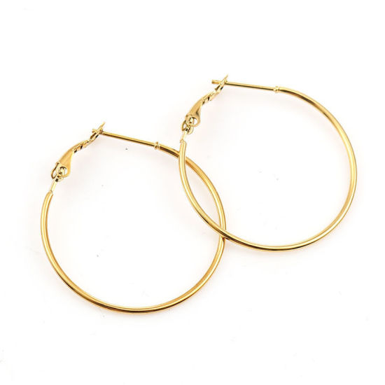 Picture of 316 Stainless Steel Hoop Earrings Gold Plated Round 50mm(2") Dia., Post/ Wire Size: (20 gauge), 1 Pair”