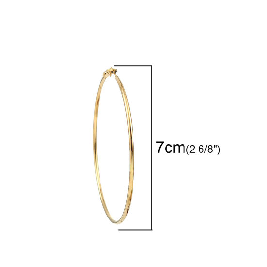 316 ステンレス鋼 フープピアス 金メッキ 円形 7cm 直径、 ワイヤーサイズ: （20号）、 1 ペア” の画像