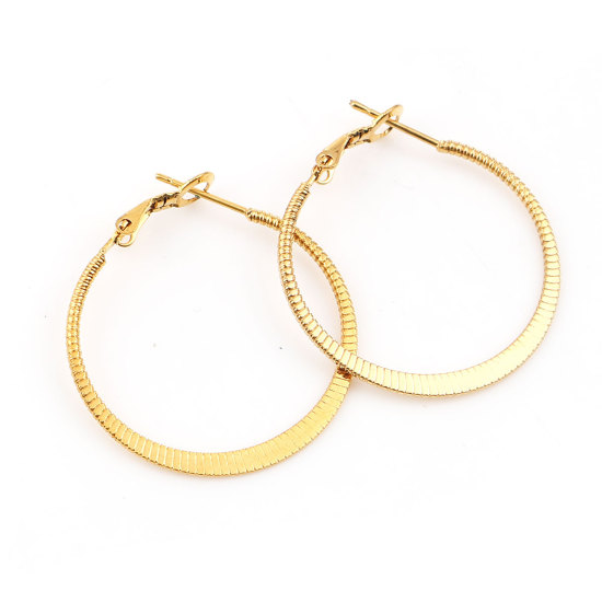 Imagen de 316 Acero Inoxidable Pendientes Círculos Chapado en Oro Ronda Espiras 30mm Dia., Post/ Wire Size: (20 gauge), 1 Par”