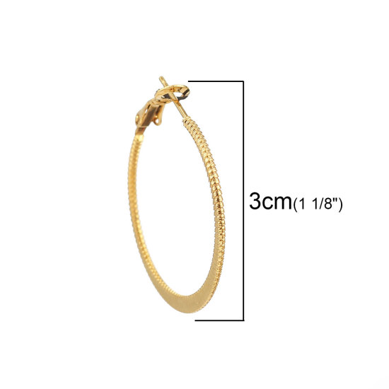 Imagen de 316 Acero Inoxidable Pendientes Círculos Chapado en Oro Ronda Espiras 30mm Dia., Post/ Wire Size: (20 gauge), 1 Par”