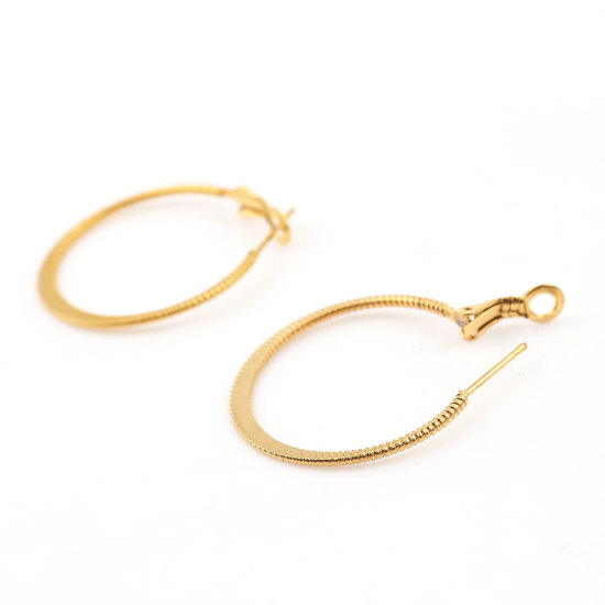 Imagen de 316 Acero Inoxidable Pendientes Círculos Chapado en Oro Ronda Espiras 30mm Dia., Post/ Wire Size: (20 gauge), 1 Par”