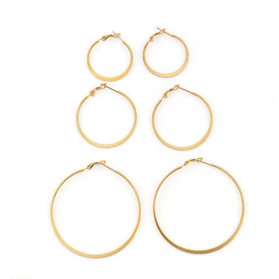 Imagen de 316 Acero Inoxidable Pendientes Círculos Chapado en Oro Ronda Espiras 30mm Dia., Post/ Wire Size: (20 gauge), 1 Par”