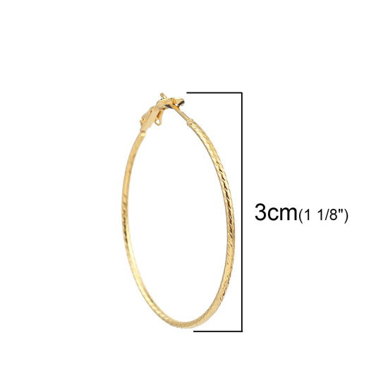 Imagen de 316 Acero Inoxidable Pendientes Círculos Chapado en Oro Ronda 30mm Dia., Post/ Wire Size: (20 gauge), 1 Par”