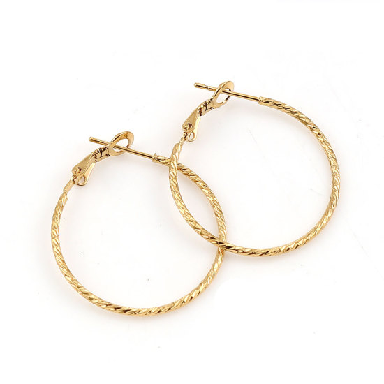 Imagen de 316 Acero Inoxidable Pendientes Círculos Chapado en Oro Ronda 40mm Dia., Post/ Wire Size: (20 gauge), 1 Par”