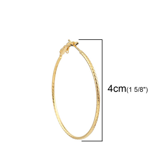 Imagen de 316 Acero Inoxidable Pendientes Círculos Chapado en Oro Ronda 40mm Dia., Post/ Wire Size: (20 gauge), 1 Par”