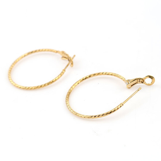 Imagen de 316 Acero Inoxidable Pendientes Círculos Chapado en Oro Ronda 40mm Dia., Post/ Wire Size: (20 gauge), 1 Par”