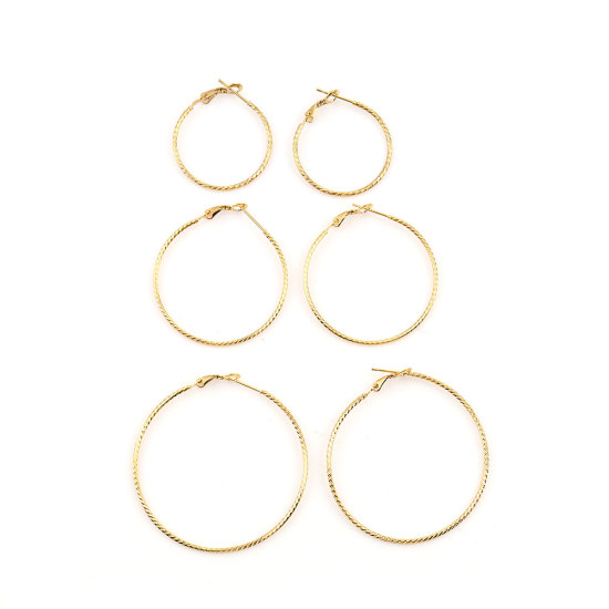 Imagen de 316 Acero Inoxidable Pendientes Círculos Chapado en Oro Ronda 40mm Dia., Post/ Wire Size: (20 gauge), 1 Par”