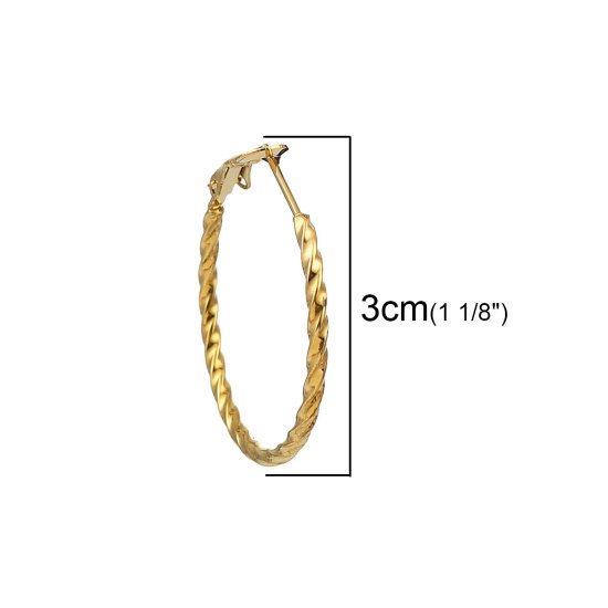 Immagine di 316 Acciaio Inossidabile orecchino cerchio Oro Placcato Tondo Spirale Ritorto 30mm Dia., Posta / Filo Dimensione: (20 misura), 1 Paio”