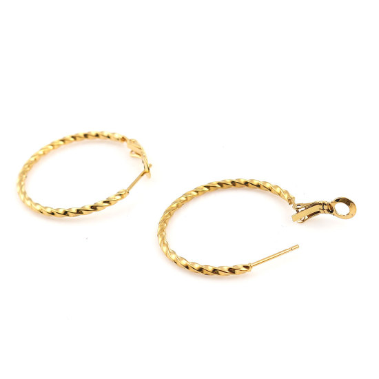 Immagine di 316 Acciaio Inossidabile orecchino cerchio Oro Placcato Tondo Spirale Ritorto 30mm Dia., Posta / Filo Dimensione: (20 misura), 1 Paio”