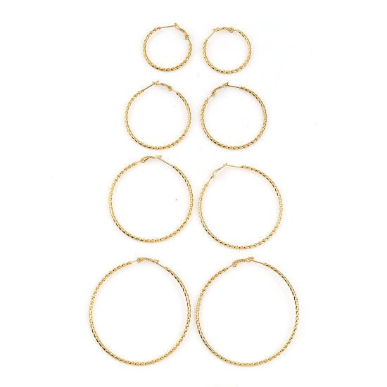 Immagine di 316 Acciaio Inossidabile orecchino cerchio Oro Placcato Tondo Spirale Ritorto 30mm Dia., Posta / Filo Dimensione: (20 misura), 1 Paio”