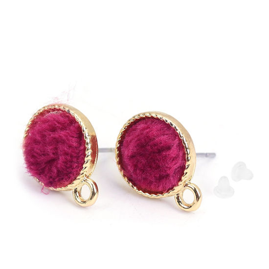 Imagen de Zamak Pendientes Ronda Chapado en Oro Fucsia W/ Lazo 16mm x 12mm, Post/ Wire: (21 gauge), 10 Unidades