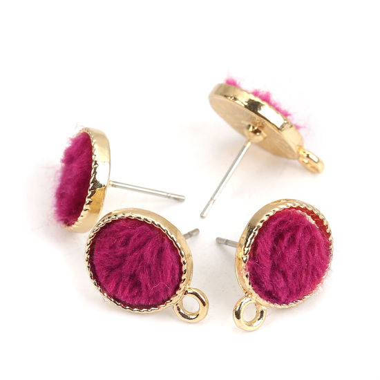 Imagen de Zamak Pendientes Ronda Chapado en Oro Fucsia W/ Lazo 16mm x 12mm, Post/ Wire: (21 gauge), 10 Unidades