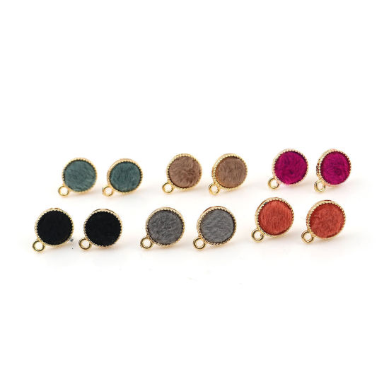 Imagen de Zamak Pendientes Ronda Chapado en Oro Fucsia W/ Lazo 16mm x 12mm, Post/ Wire: (21 gauge), 10 Unidades