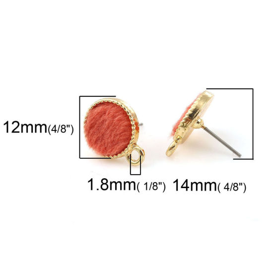 Imagen de Zamak Pendientes Ronda Chapado en Oro Fucsia W/ Lazo 16mm x 12mm, Post/ Wire: (21 gauge), 10 Unidades
