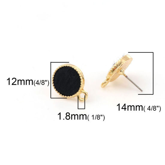 Imagen de Zamak Pendientes Ronda Chapado en Oro Fucsia W/ Lazo 16mm x 12mm, Post/ Wire: (21 gauge), 10 Unidades