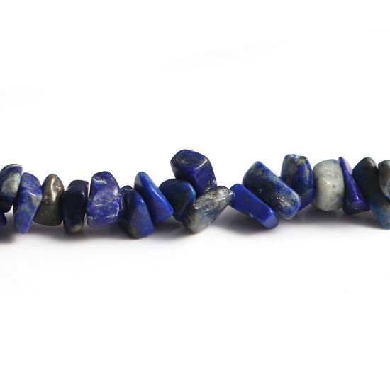 Picture of December Birthstone - Lapis Lazuli ( Synthetic ) Chip Beads Irregular Deep Blue About 11mm x4mm( 3/8" x 1/8") - 5mm x2mm( 2/8" x 1/8"), Hole: Approx 0.7mm, 85cm(33 4/8") - 83cm(32 5/8") long, 1 Strand (Approx 320 - 300 PCs/Strand)