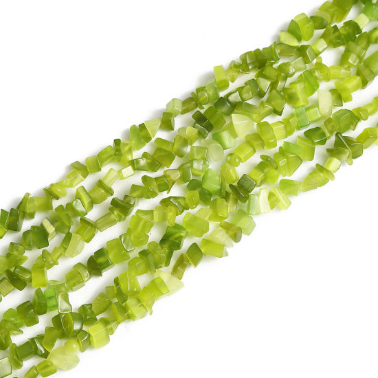 Bild von Katzenauge ( Synthetisch ) Perlen Unregelmäßig Grün ca. 11mm x6mm - 4mm x3mm, Loch:ca. 0.6mm, 85cm - 83cm lang, 1 Strang (ca. 240 - 220 Stück/Strang)